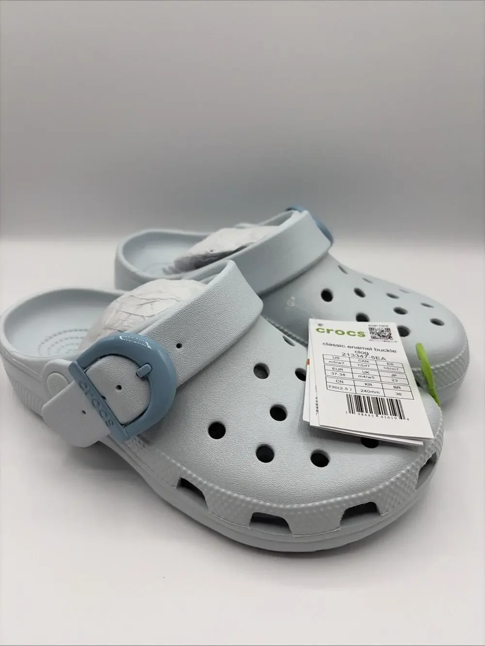 Crocs Classic Enamel Buckle Clogs Vapor Ice 213347-5EA Unisex M5 W7